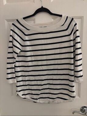 Jean Pierre White and Black Striped Boatneck Long-Sleeve Top 100% cotton